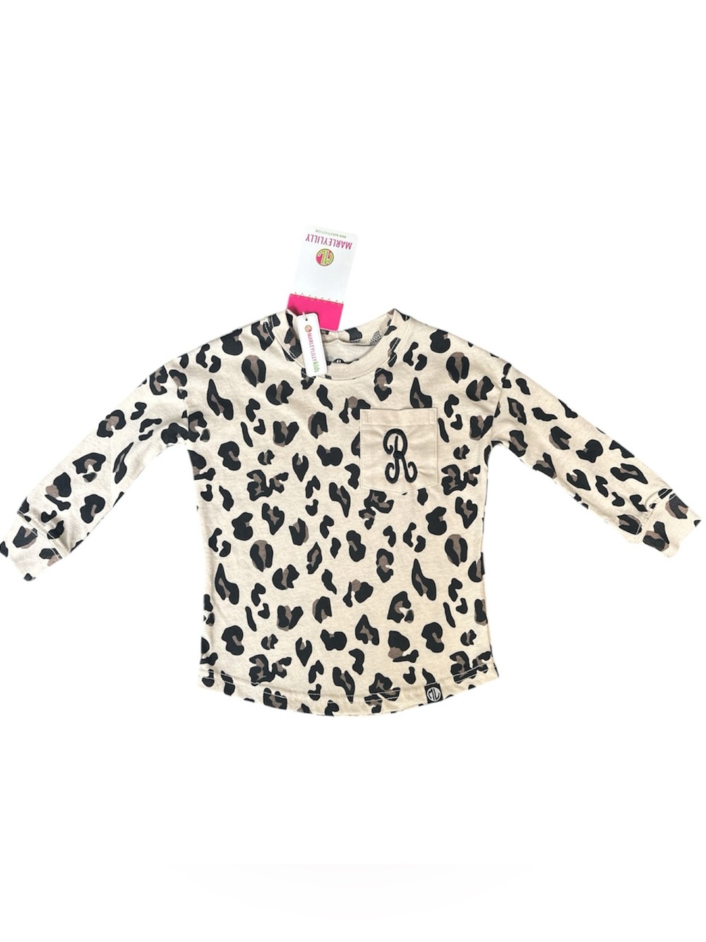 NWT MarleyLilly Kids' Leopard Pocket Tee with Monogrammed R